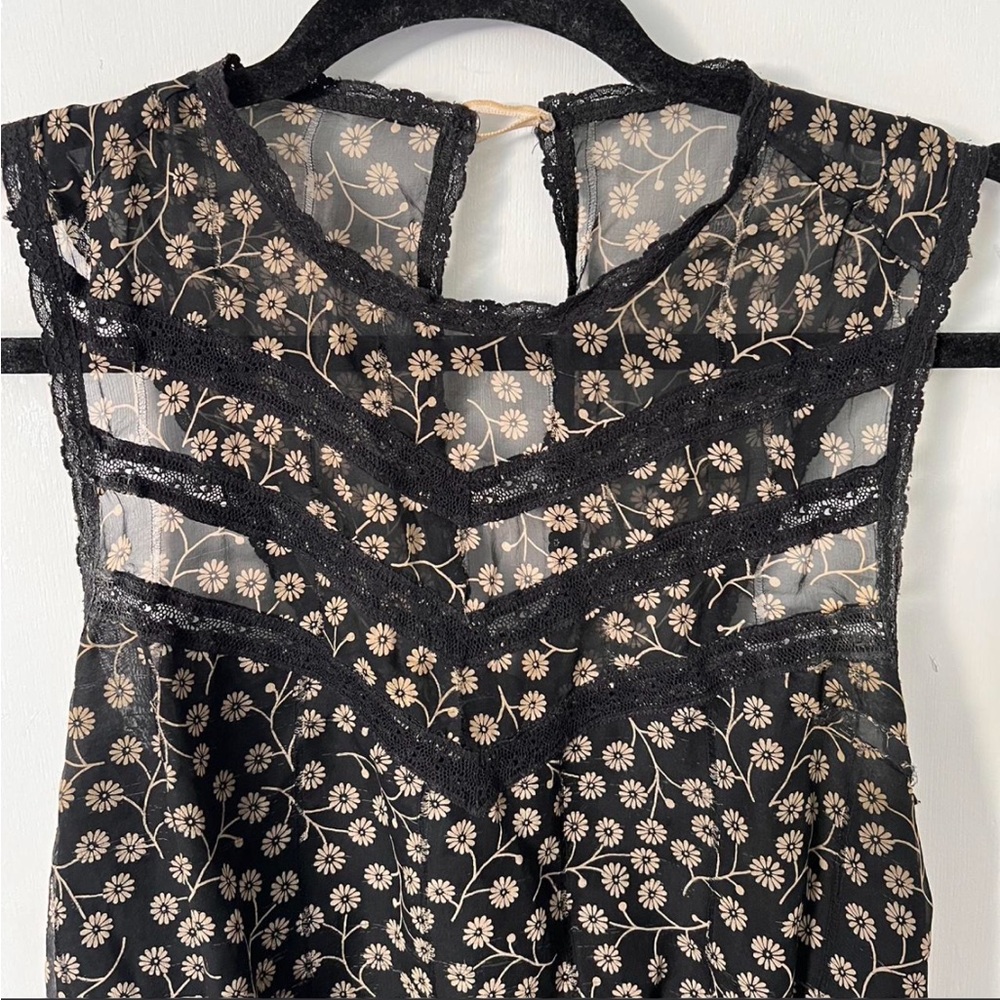 Anna Sui Floral Sheer Black Top